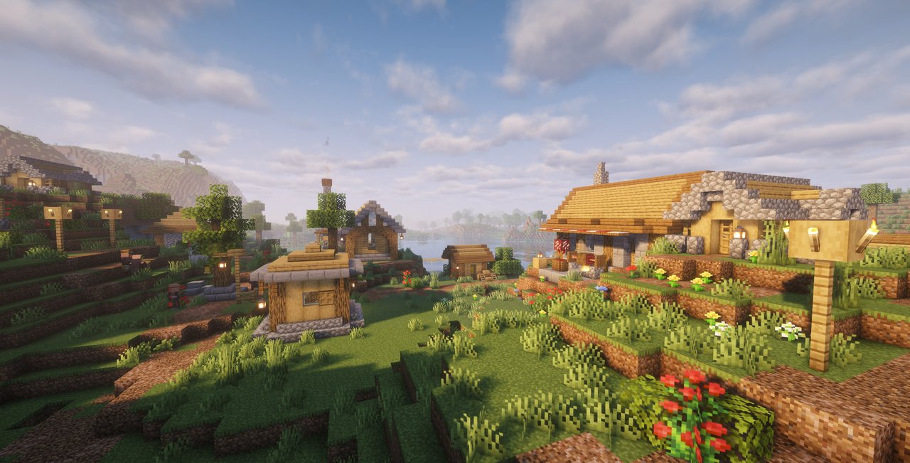 Minecraft 桃花林中的山谷村落